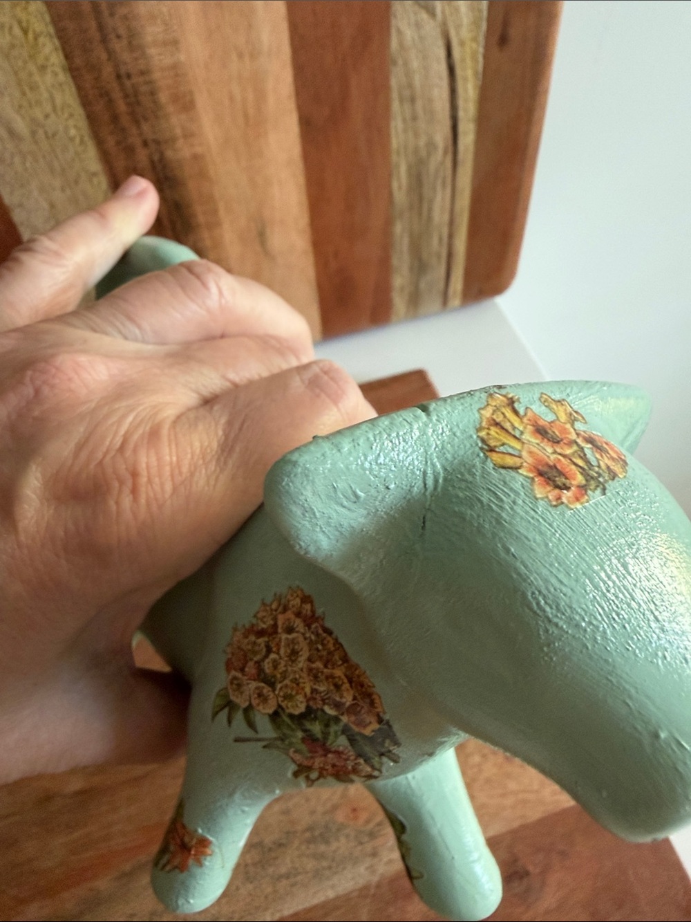 Decorative Green Floral Ceramic Cow Planter Unbranded - Picture 7 of 7